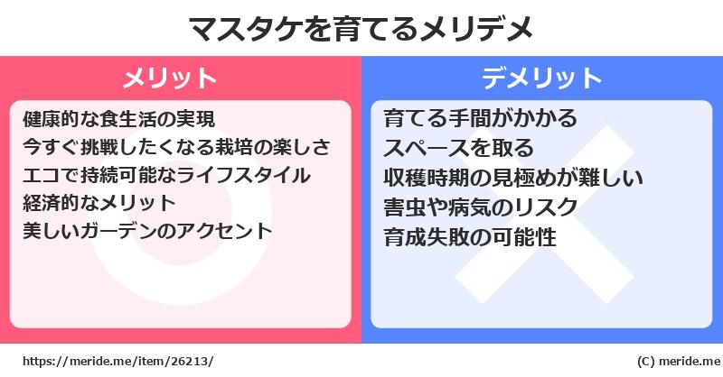 マスタケを育てるメリットとデメリットは？ [栽培]  メリデメ
